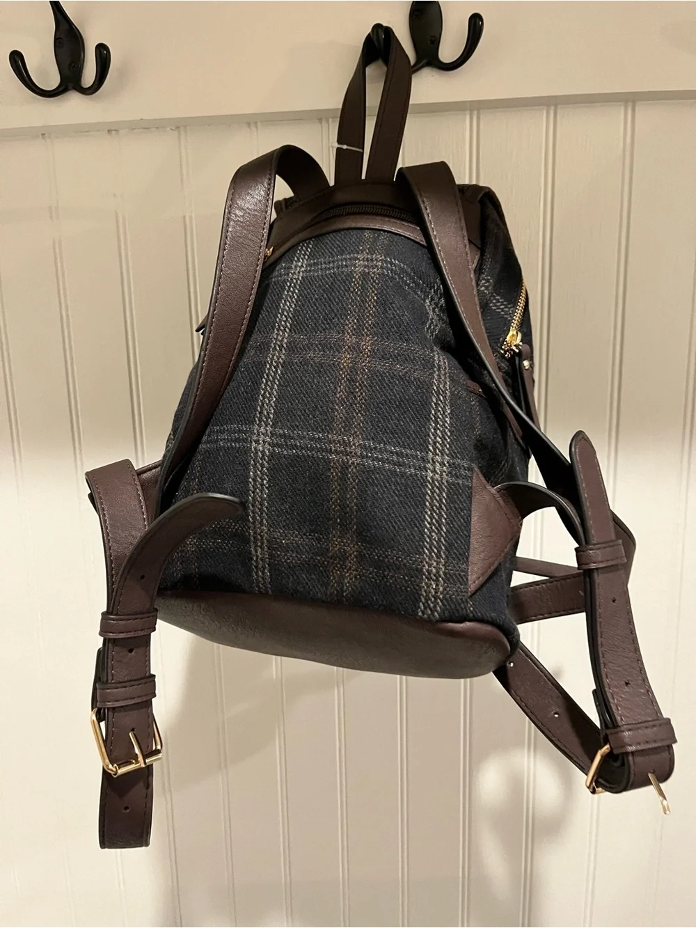 Rosetti Black Brown Plaid Mini Backpack purse bag New!